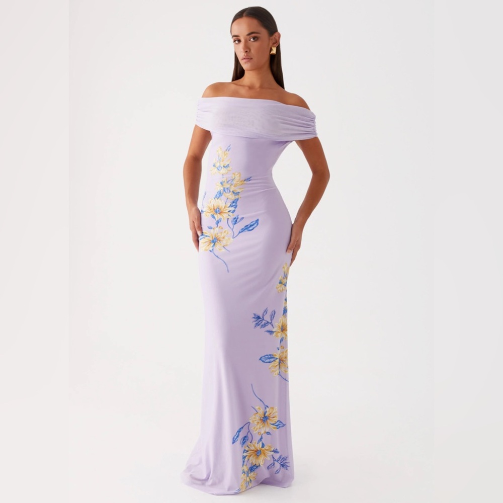 Peppermayo Lilac Off-Shoulder Floral Maxi Dress